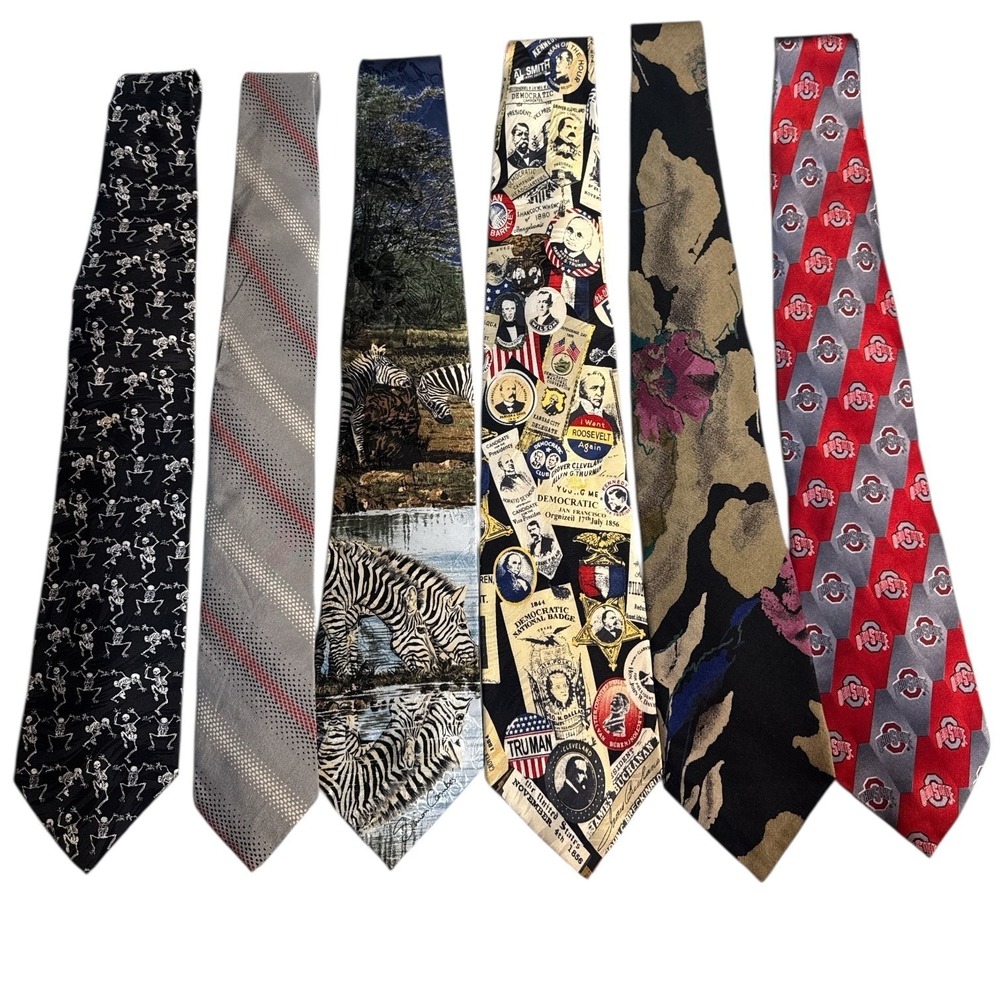 Vintage Necktie Lot 6 pcs Museum‎ Gallery Balmain Jordache Art Endangered